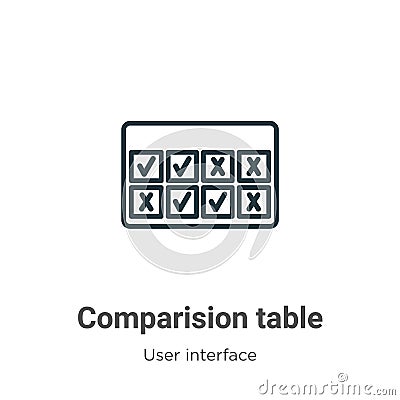 Comparision table outline vector icon. Thin line black comparision table icon, flat vector simple element illustration from Vector Illustration