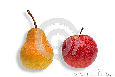 Comparison - apple and pear Stock Photo