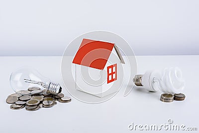 Comparison of energy savings between Energy-saving lamp and inca Stock Photo