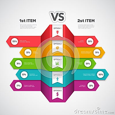 Comparison infographic. Business chart with choice elements or products infotable versus arts vector compare graph Vector Illustration