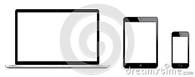 Comparison of Macbook Pro iPad mini and iPhone 5s Vector Illustration