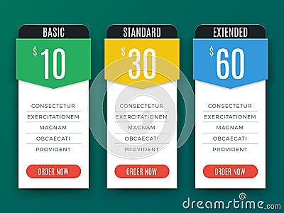 Comparison price chart table, pricing plan vector template Vector Illustration