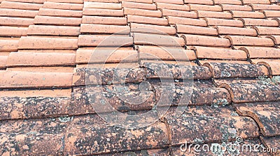 Comparison Roof tiles clean moss and lichen before and after cleaning high pressure water cleaner tile Stock Photo