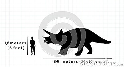 Comparison of a triceratops` size with a human`s size Stock Photo