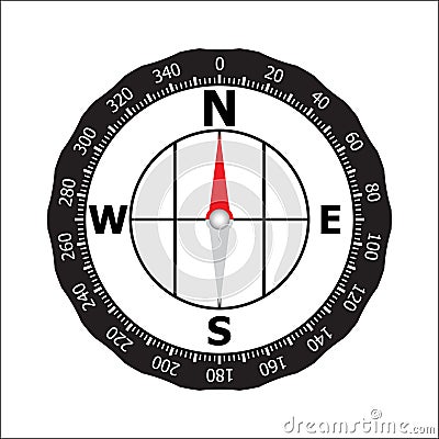 Compass with black casing over white background. Stock Photo