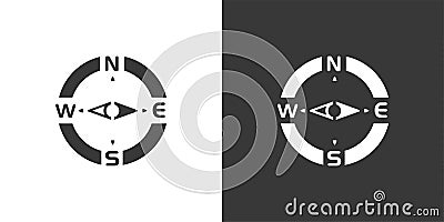 Compass. East direction. Isolated icon on black and white background. Weather vector illustration Vector Illustration