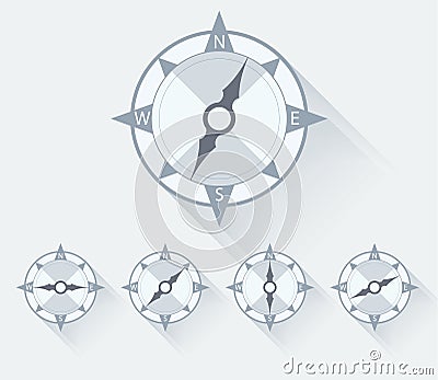 Compass flat icons with long shadow, different directions. Vector illustration. Vector Illustration