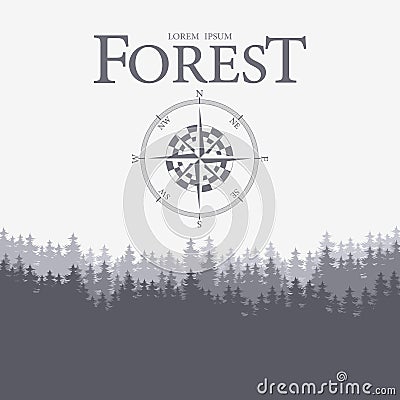 Compass and forest Vector Illustration