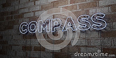 COMPASS - Glowing Neon Sign on stonework wall - 3D rendered royalty free stock illustration Cartoon Illustration