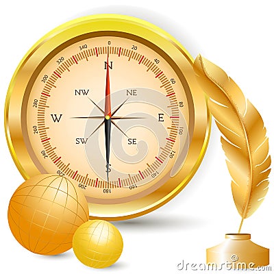 Compass and golden pen Vector Illustration