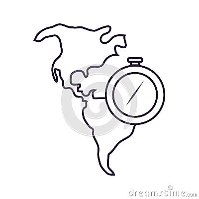 compass guide device with map of continent american Cartoon Illustration