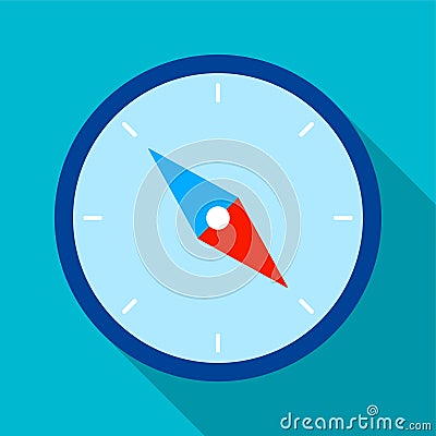 Compass icon with arrow in flat style. Travel, device for determining location and direction of tourist. Color vector Vector Illustration