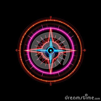 Compass Icon With Electrifying Neon Colors Illuminating The Directional Indicators. Generative AI Stock Photo