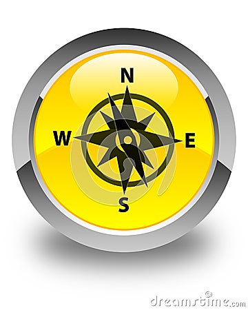 Compass icon glossy yellow round button Cartoon Illustration