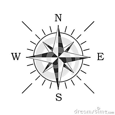 Compass icon. Location symbol. West north south east indicator. Navigation element Vector Illustration