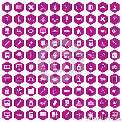 100 compass icons hexagon violet Vector Illustration