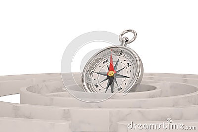 Compass and Labyrinth isolated on white background. 3D illustration Cartoon Illustration
