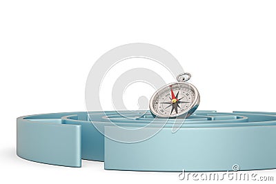 Compass and Labyrinth isolated on white background. 3D illustration Cartoon Illustration