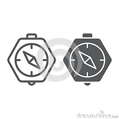 Compass line and glyph icon, geography and direction, navigation sign, vector graphics, a linear pattern on a white Vector Illustration