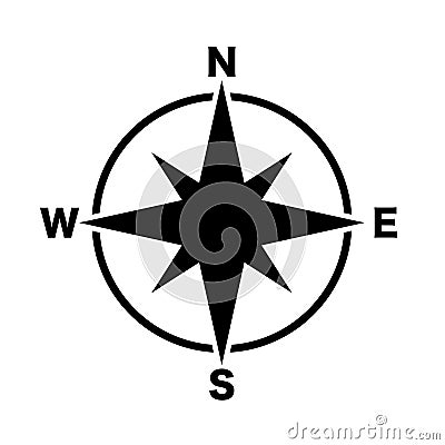 Compass main directions icon black white background Vector Illustration