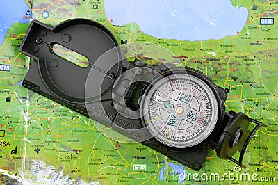 Compass and map Stock Photo