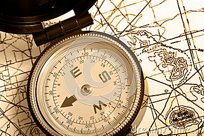 Compass on a map Duotone Stock Photo