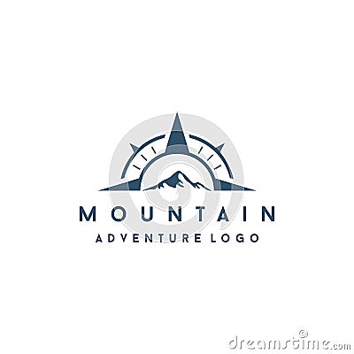 Compass with mountain logo design Vector Illustration