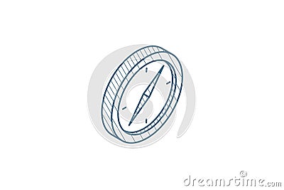 Compass, navigation isometric icon. 3d line art technical drawing. Editable stroke vector Cartoon Illustration