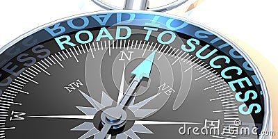 Compass needle pointing to word road to success Stock Photo