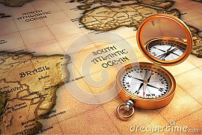 Compass and old map Stock Photo