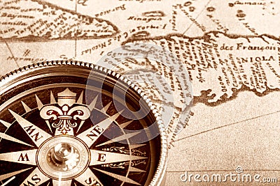 Compass on old map Stock Photo