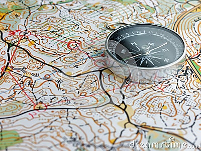 Compass on orienteering map Stock Photo