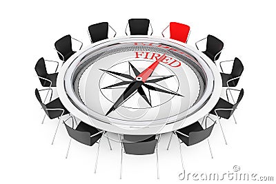 Compass over Round Table show to Fired Person Chair. 3d Rendering Stock Photo