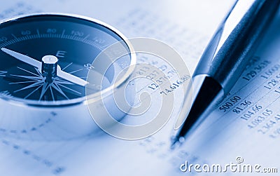 Compass and pen Stock Photo