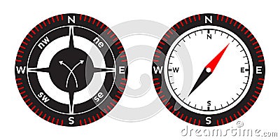Compass pointer icon with white background, Direction, map navigation symbol Vector Illustration