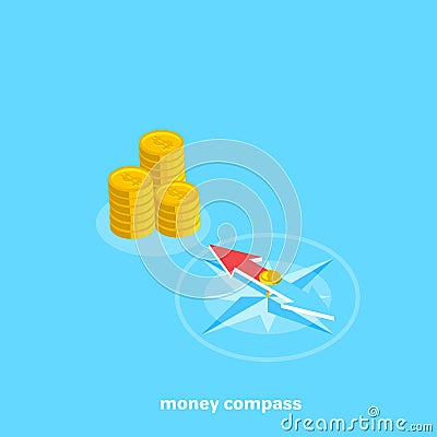 Compass points to a place with money Vector Illustration