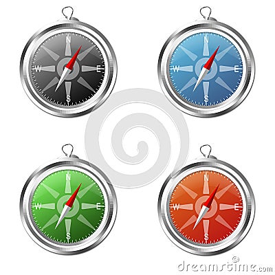 Compass red, blue, black and green Cartoon Illustration