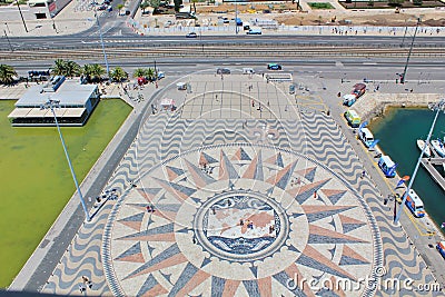Rose Compass view from top, at the Monument of Discoveries, Lisbon, Portugal Editorial Stock Photo