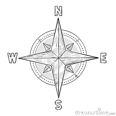 Compass rose with cardinal points. Hand drawn sketch Vector Illustration