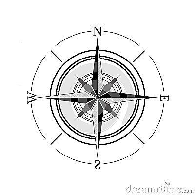 Compass rose with four cardinal directions - North, East, South, West on white background. Illustration Stock Photo