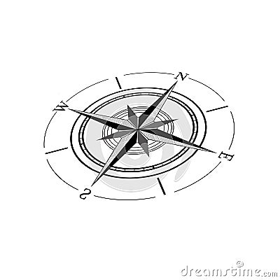 Compass rose with four cardinal directions - North, East, South, West on white background. Illustration Stock Photo