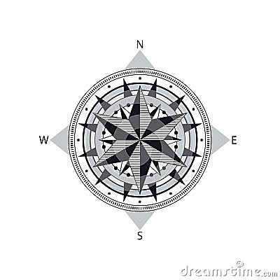 Compass rose with four cardinal directions - North, East, South, West on white background. Illustration Stock Photo