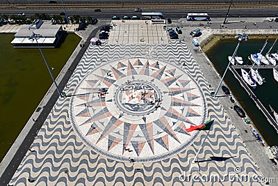 Compass Rose and Mappa Mundi, Belem, Lisbon, Portugal Editorial Stock Photo