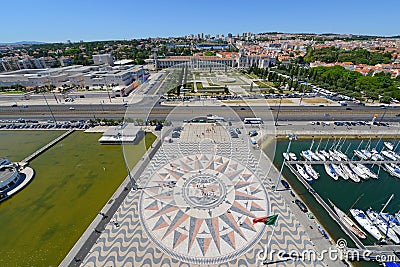 Compass Rose and Mappa Mundi, Belem district in Lisbon, Portugal Editorial Stock Photo