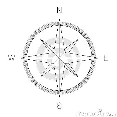 Compass rose - nautical chart. Travel equipment displaying orientation of world directions - north, east, south and west Vector Illustration