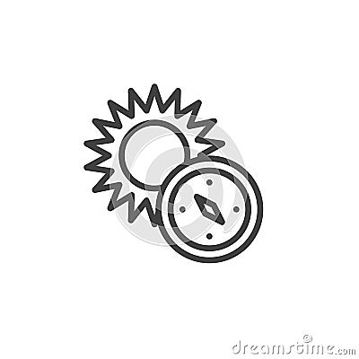 Compass and sun line icon Vector Illustration