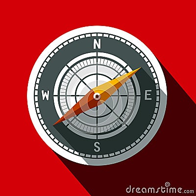 Compass Symbol. Long Shadow Flat Design Icon Vector Illustration