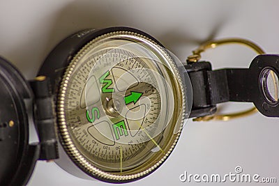 The compass. a valuable tool once to navigate, it indicates the way, the direction. would need a compass for life .... Stock Photo
