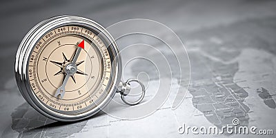 Compass on vintage old map. Travel geography navigation and adventure concept background Cartoon Illustration