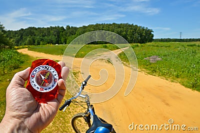 With the compass on a walk. Stock Photo